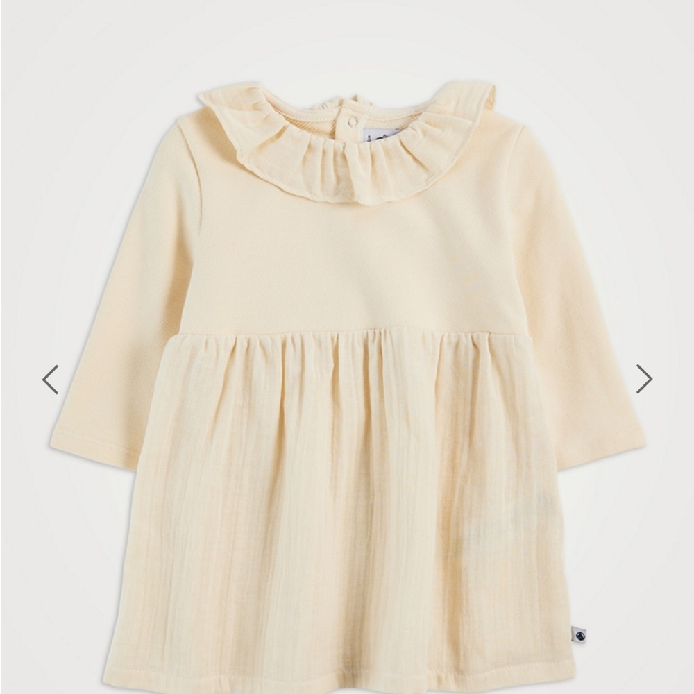 Petit Bateau Ivory Baby Dress with Ruffles and matching footed tights